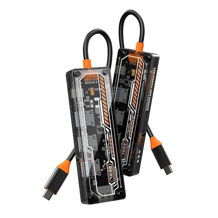 VipMarketim ALLY 5in1 Type-c To USB3.0 *4 + Type-c Çoğaltıcı Transparan Hub-(5775)