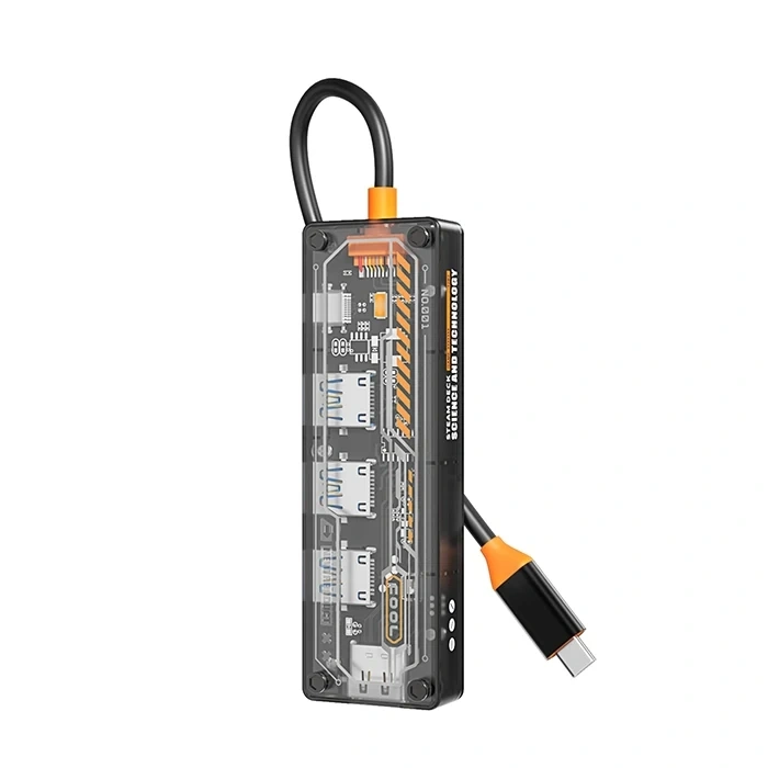 VipMarketim ALLY 5in1 Type-c To USB3.0 *4 + Type-c Çoğaltıcı Transparan Hub-(5775)