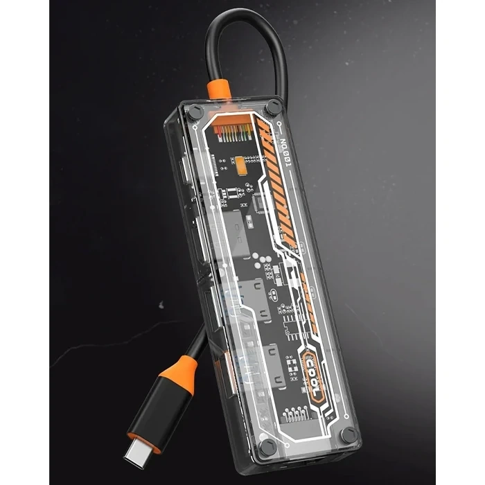 VipMarketim ALLY 6in1 Type-c To USB3.0 + USB2.0 + Type-c PD 100W + HDMI + VGA + 3.5mm Çoğaltıc Transparanı Hub-(5775)