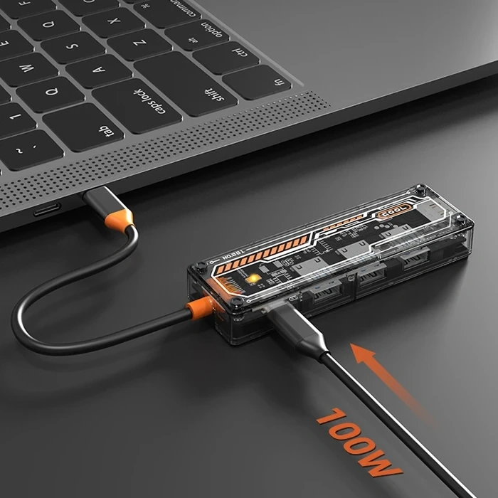 VipMarketim ALLY 6in1 Type-c To USB3.0 + USB2.0 + Type-c PD 100W + HDMI + VGA + 3.5mm Çoğaltıc Transparanı Hub-(5775)