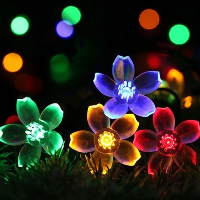 VipMarketim ALLY 7M 50 Kiraz Çiçeği Solar Güneş Enerjili Dış Bahçe Aydınlatma Su Geçirmez Led-(5775)