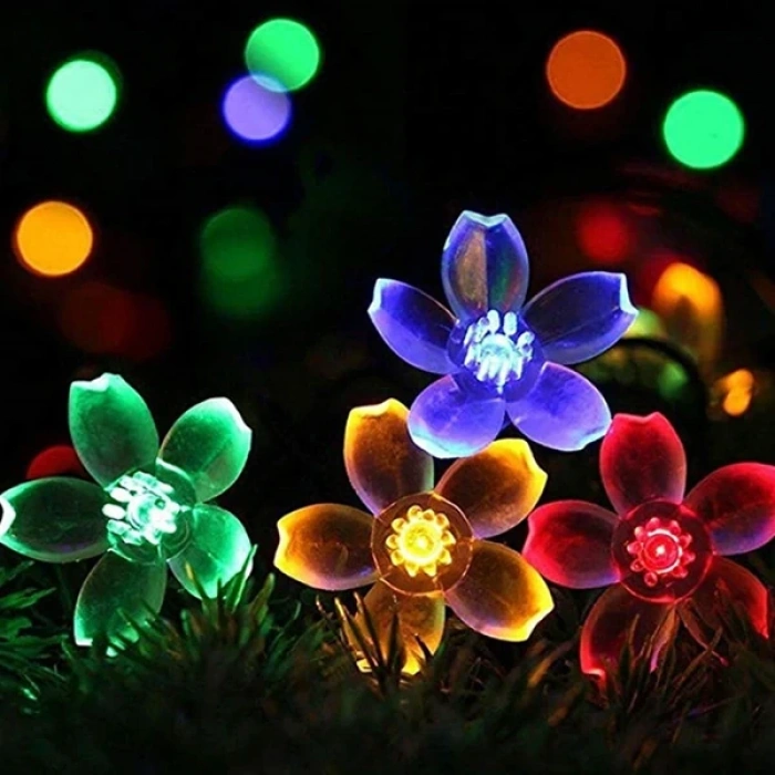 VipMarketim ALLY 7M 50 Kiraz Çiçeği Solar Güneş Enerjili Dış Bahçe Aydınlatma Su Geçirmez Led-(5775)