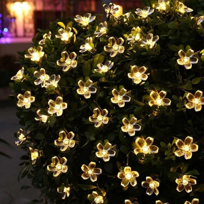 VipMarketim ALLY 7M 50 Kiraz Çiçeği Solar Güneş Enerjili Dış Bahçe Aydınlatma Su Geçirmez Led-(5775)