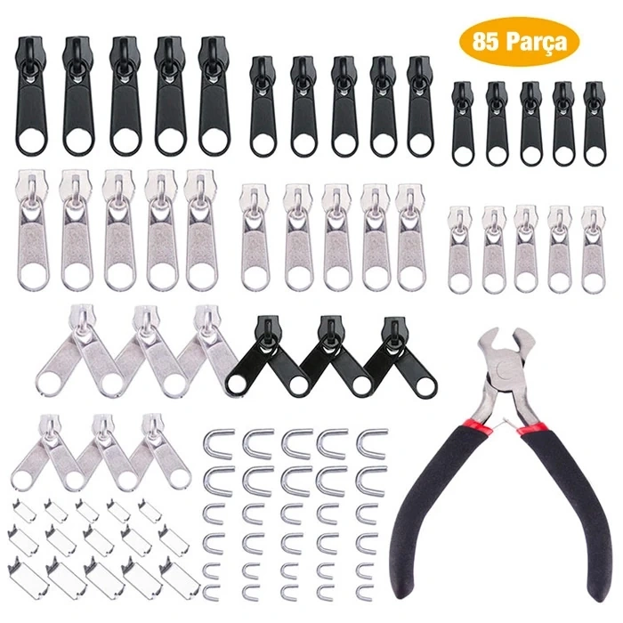 VipMarketim Ally 85 Parça Fermuar Başlığı Yedek Parça Onarım Tamir Seti Çanta Çadır Pantolon Fermuar Ucu-(5775)