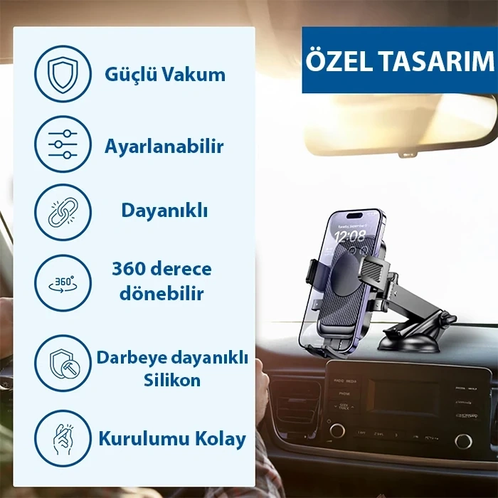 VipMarketim ALLY A145 Araç İçi Torpido Üstü Telefon Tutucu-(5775)