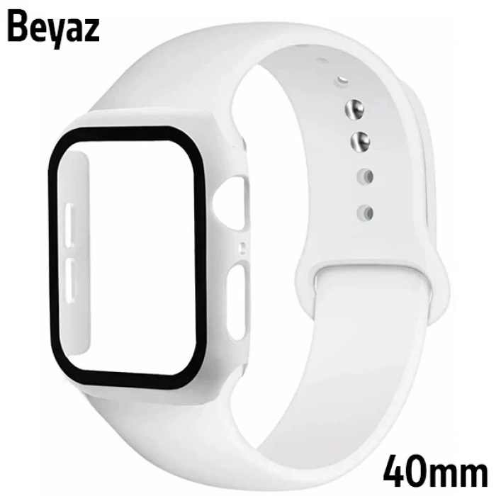 VipMarketim ALLY Apple Watch 4-5-6 40mm Silikon Kordon Kayış ve Ekran Koruyucu Kılıf-(5775)