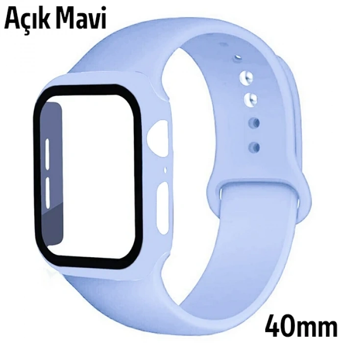 VipMarketim ALLY Apple Watch 4-5-6 40mm Silikon Kordon Kayış ve Ekran Koruyucu Kılıf-(5775)
