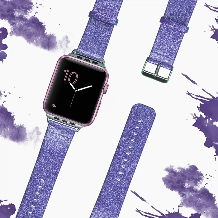 VipMarketim Ally Apple Watch 7-8 41mm 6-5-4 40mm Kordon Kayış Parlak Deri 3-2-1 38mm-(5775)