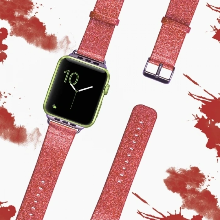 VipMarketim Ally Apple Watch 7-8 41mm 6-5-4 40mm Kordon Kayış Parlak Deri 3-2-1 38mm-(5775)