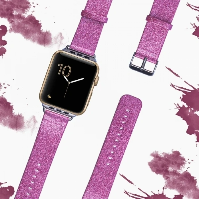 VipMarketim Ally Apple Watch 7-8 41mm 6-5-4 40mm Kordon Kayış Parlak Deri 3-2-1 38mm-(5775)