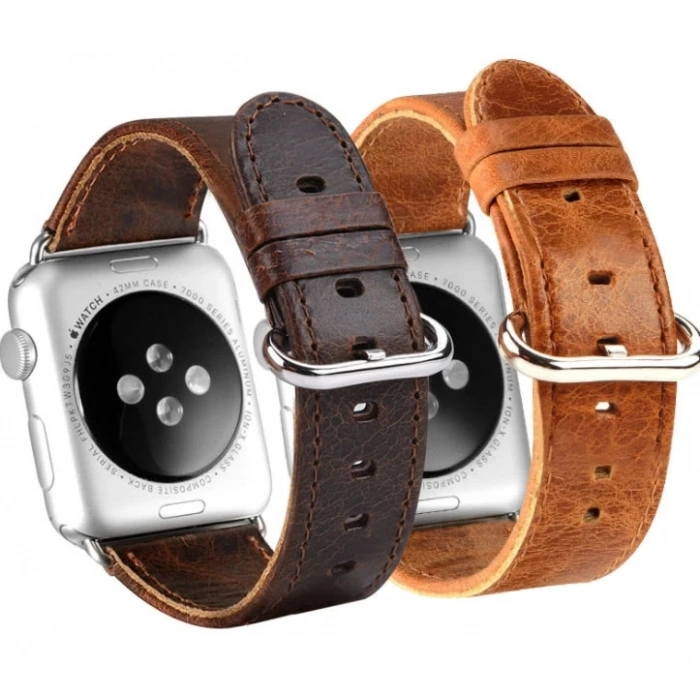 VipMarketim Ally Apple Watch 7-8 41mm 6-5-4 40mm Retro Deri Kordon Kayış 3-2-1 38mm-(5775)