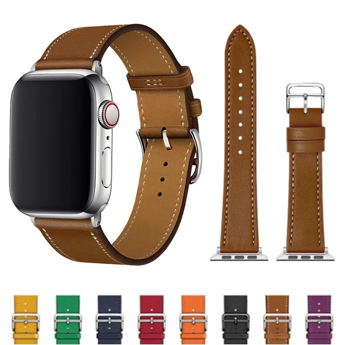 VipMarketim Ally Apple Watch 7-8 41mm 6-5-4 40mm Single Coil Deri Kayış Kordon 3-2-1 38mm-(5775)