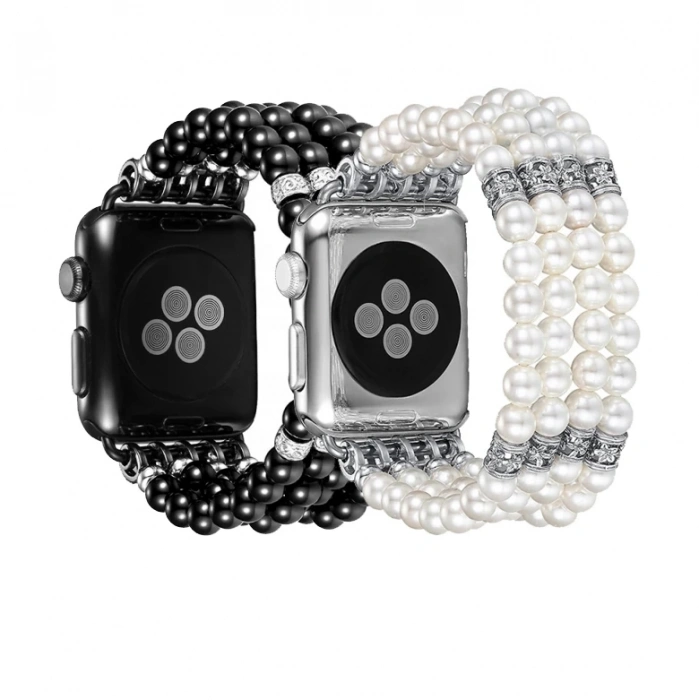 VipMarketim Ally Apple Watch 7-8 45mm 6-5-4 44mm Full Boncuk Taşlı Kordon Kayış 3-2-1 42mm-(5775)