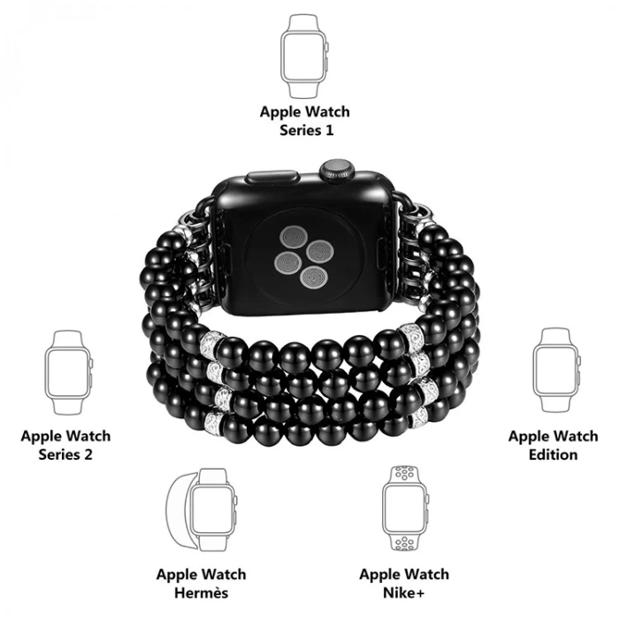 VipMarketim Ally Apple Watch 7-8 45mm 6-5-4 44mm Full Boncuk Taşlı Kordon Kayış 3-2-1 42mm-(5775)