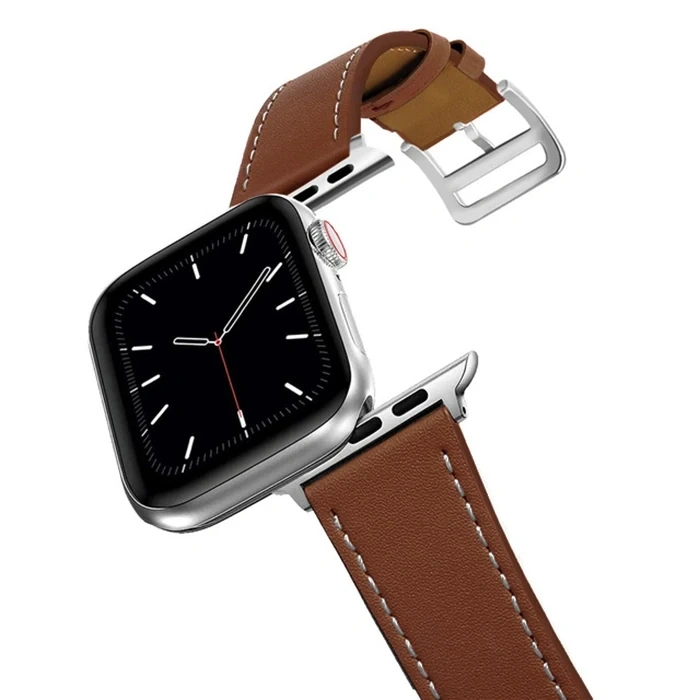 VipMarketim Ally Apple Watch 7-8 45mm 6-5-4 44mm Watch Ultra 49mm Single Coil Deri Kayış Kordon 3-2-1 42mm-(5775)
