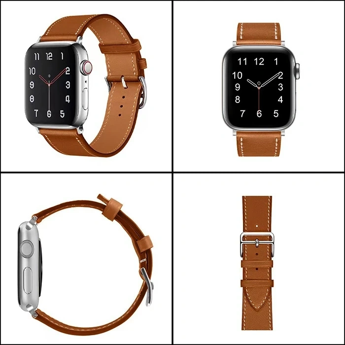 VipMarketim Ally Apple Watch 7-8 45mm 6-5-4 44mm Watch Ultra 49mm Single Coil Deri Kayış Kordon 3-2-1 42mm-(5775)