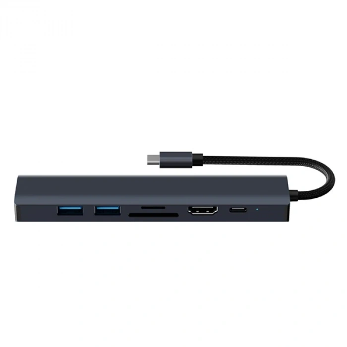 VipMarketim ALLY BYL-2303 7 IN 1 Type-c To USB + Type-c + Ethernet + Kart Okuyucu + HDMI Dönüştürücü Çoğaltıcı H-(5775)