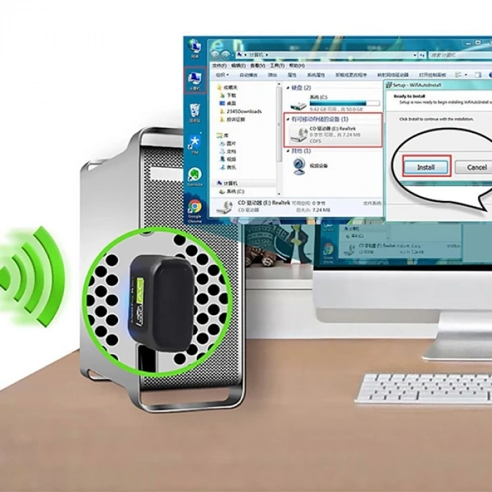 VipMarketim ALLY Çift Bant 600 Mbps 2.4 GHz +5 GHz USB Kablosuz Wifi Adaptör-(5775)