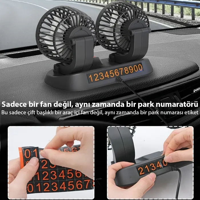 VipMarketim ALLY F410 USB Çift Başlıklı Araç Fanı Oto Fan Vantilatör-(5775)