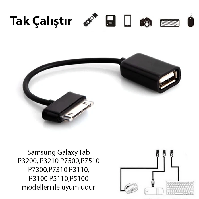VipMarketim Ally Galaxy Tab P3200 P3210 P7500P7510P7300P7310 P3110 P3100 P5110P5100 Usb Otg Kablo-(5775)