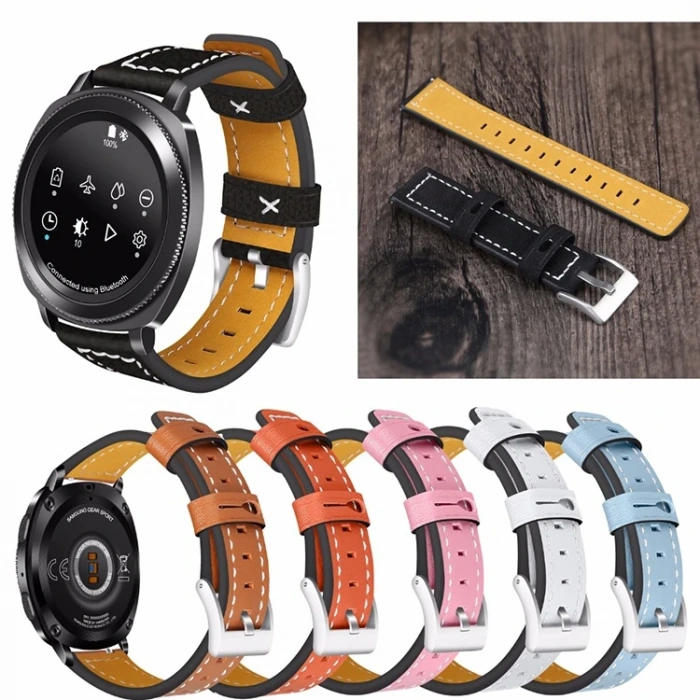 VipMarketim Ally Gear S3 Watch 4 46mm Classic Frontier Deri Dişli Kayış Kordon-(5775)