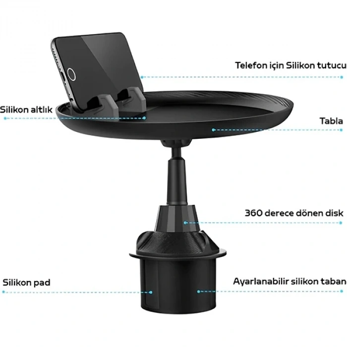 VipMarketim ALLY HB-P05 Universal Araç İçi Telefon Tutucu - Yemek Masası-(5775)