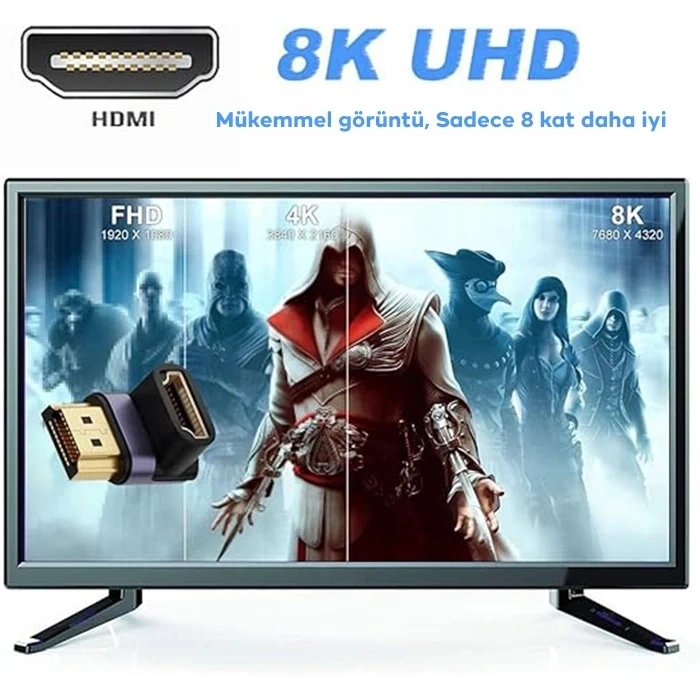 VipMarketim ALLY HDMI To HDMI 8K 2.1UHD 90 Derece Mıknatıs Başlıklı Çevirici Otg Adaptör-(5775)
