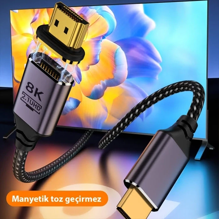 VipMarketim ALLY HDMI to HDMI 8K HD 2.1UHD Mıknatıs Başlıklı Kablo 1 Metre-(5775)