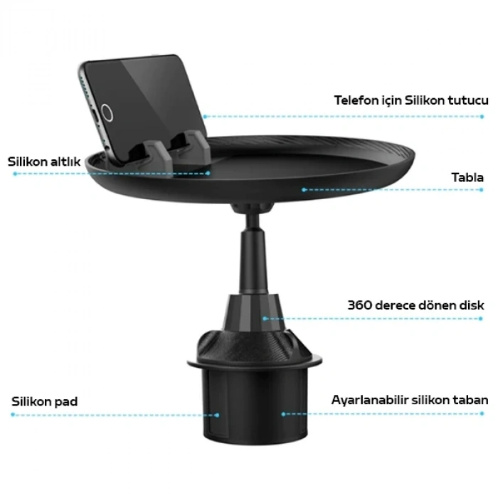 VipMarketim ALLY HS-P05 Universal Araç İçi Telefon Tutucu - Yemek Masası-(5775)
