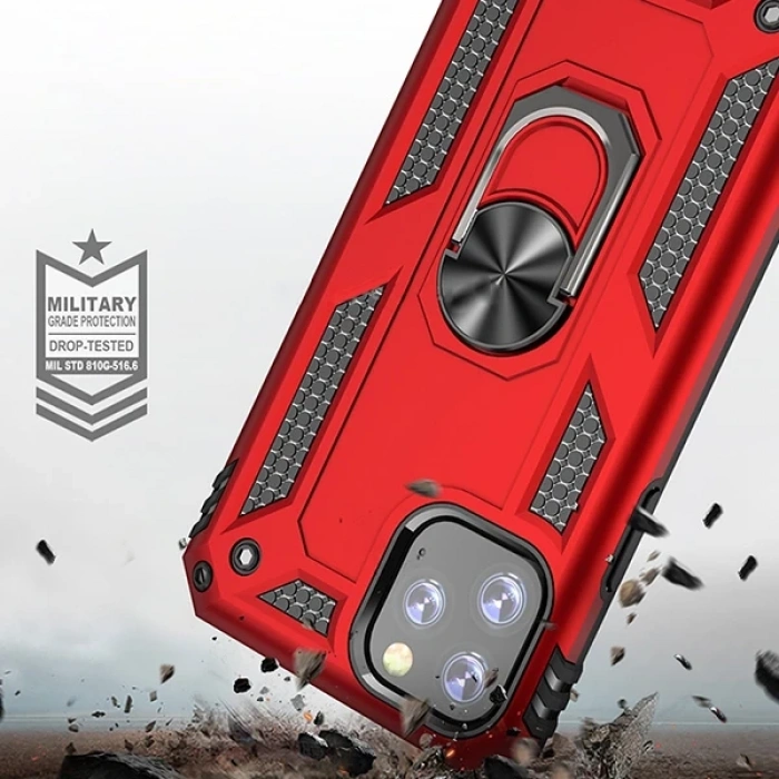 VipMarketim Ally iPhone 11 Pro 5.8 inch Yüzüklü Kılıf Armor Shockproof Ring kılıf-(5775)