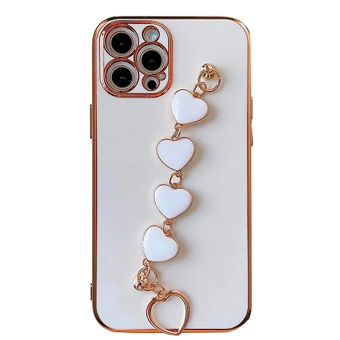 VipMarketim Ally iPhone 11 Pro Max 6.5inç Kılıf Kalp Bileklik Tutuculu Lüx Silikon Askılı Kılıf-(5775)