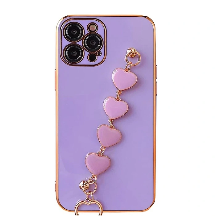 VipMarketim Ally iPhone 11 Pro Max 6.5inç Kılıf Kalp Bileklik Tutuculu Lüx Silikon Askılı Kılıf-(5775)
