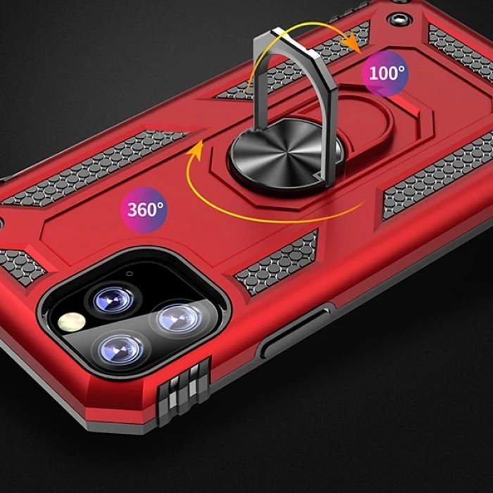 VipMarketim Ally iPhone 11 Pro Max 6.5inch Yüzüklü Kılıf Armor Shockproof Ring kılıf-(5775)