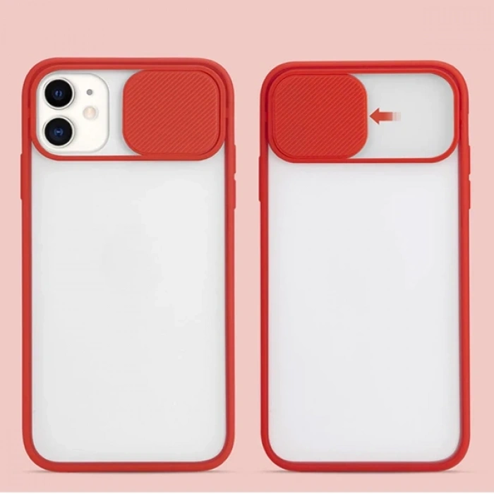VipMarketim Ally İPhone 12 Mini 5.4 Kamera koruyucu Sürgülü Şeffaf Kılıf-(5775)