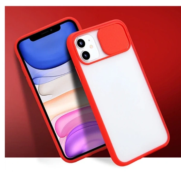 VipMarketim Ally İPhone 12 Mini 5.4 Kamera koruyucu Sürgülü Şeffaf Kılıf-(5775)
