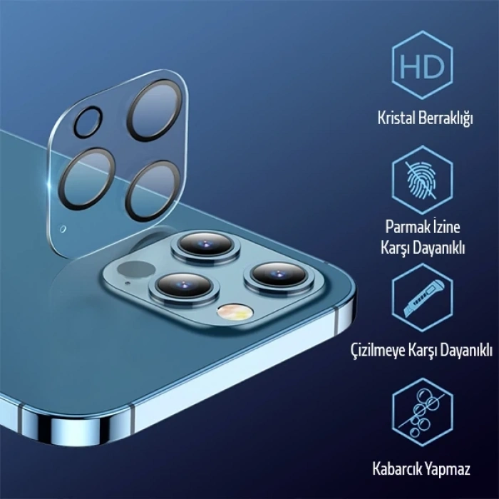 VipMarketim ALLY İPhone 12 Pro 6.1 3D Full Tempered Glass Cam Kamera Koruyucu-(5775)