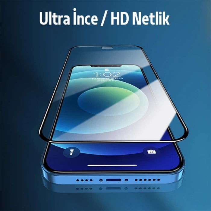 VipMarketim ALLY İPhone 12 Pro Max 5D Kavisli Full Tempered Cam Ekran Koruyucu-(5775)