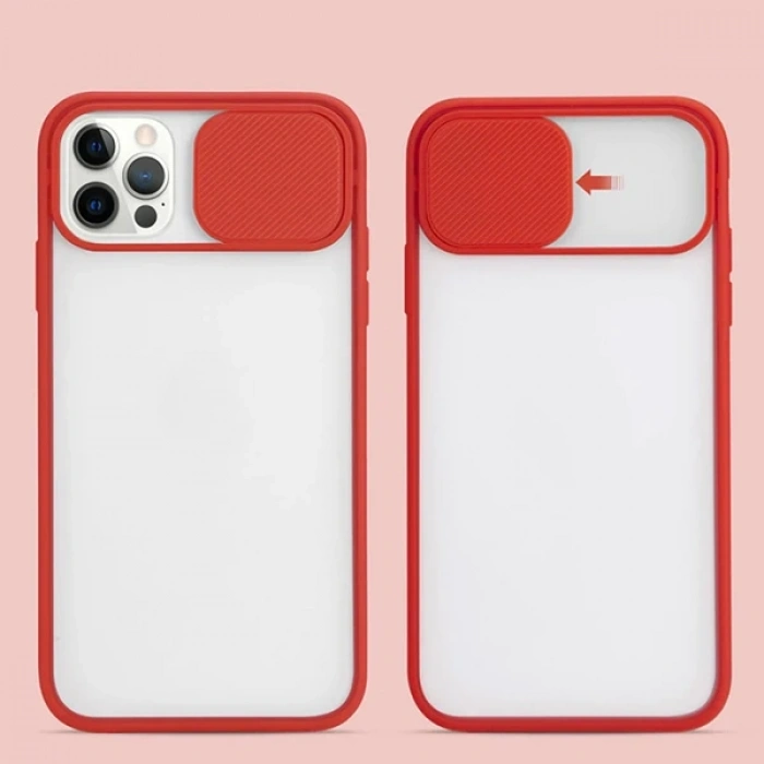 VipMarketim Ally İPhone 12 Pro Max 6.7 Kamera koruyucu Sürgülü Şeffaf Kılıf-(5775)