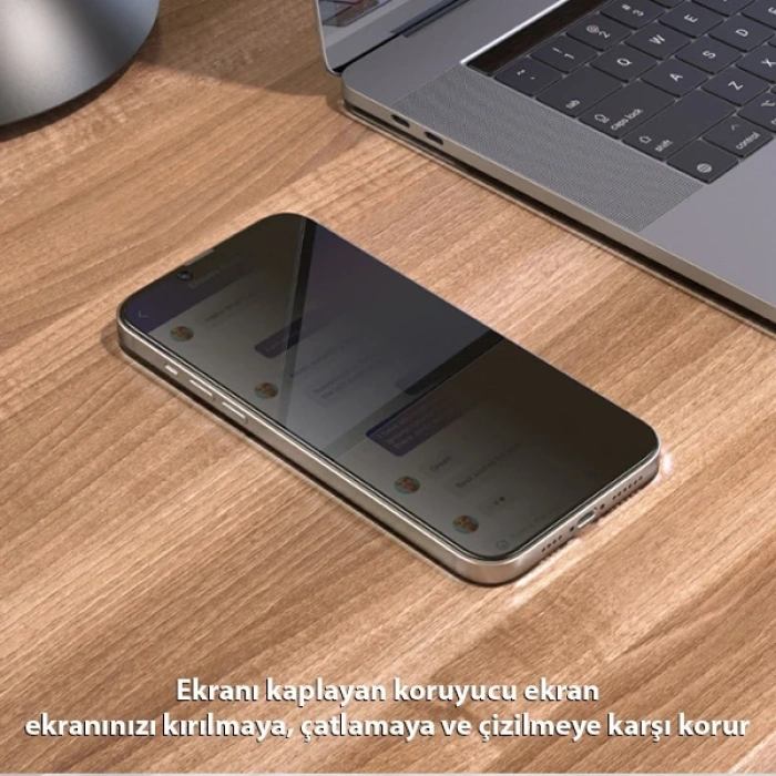 VipMarketim ALLY İPhone 13 Mini 3D Full Privacy Gizlilik Cam Ekran Koruyucu Anti-Spy-(5775)