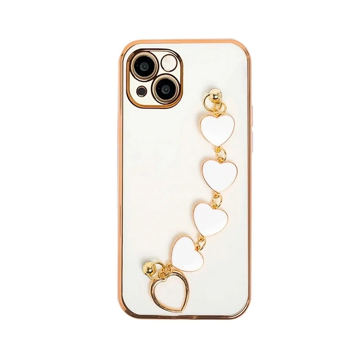 VipMarketim Ally iPhone 13 Mini 5.4inç Kılıf Kalp Bileklik Tutuculu Lüx Silikon Askılı Kılıf-(5775)