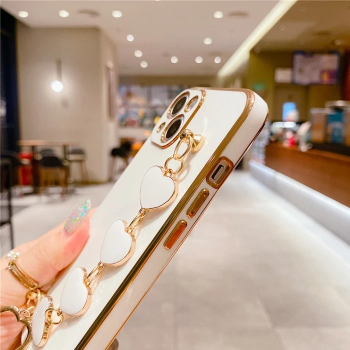 VipMarketim Ally iPhone 13 Mini 5.4inç Kılıf Kalp Bileklik Tutuculu Lüx Silikon Askılı Kılıf-(5775)