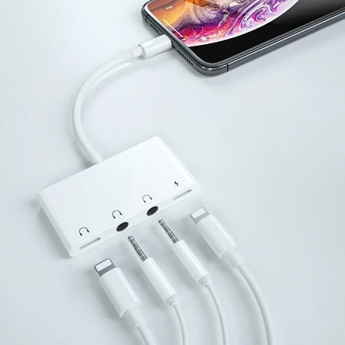 VipMarketim ALLY İPhone 14-13-12-11 4in1 Otg Ses Adaptörü Çift DC 3.5MM Jack-(5775)