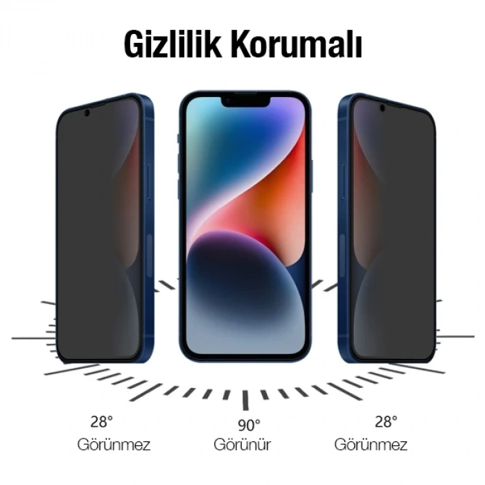 VipMarketim ALLY İPhone 14 6.1 3D Full Privacy Gizlilik Cam Ekran Koruyucu Anti-Spy-(5775)