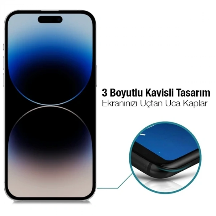 VipMarketim ALLY İPhone 14 Pro 6.1 3D Full Privacy Gizlilik Cam Ekran Koruyucu Anti-Spy-(5775)