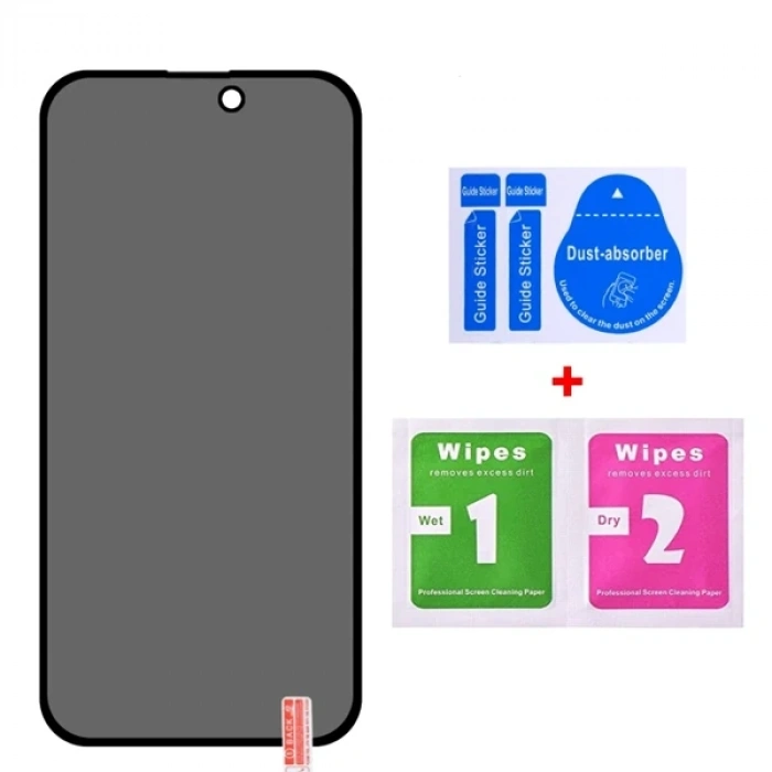 VipMarketim ALLY İPhone 14 Pro 6.1 3D Full Privacy Gizlilik Cam Ekran Koruyucu Anti-Spy-(5775)