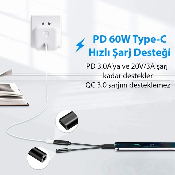 VipMarketim Ally İphone 15 İçin Type-c Şarj + 3.5mm kulaklık 2İn1 Çevirici Adaptör-(5775)