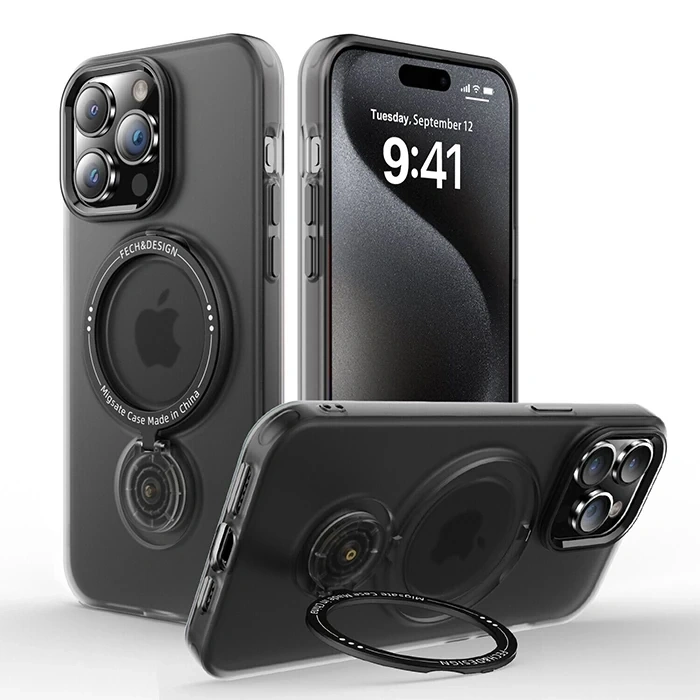 VipMarketim ALLY iPhone 15 Pro İçin Magsafe Uyumlu Standlı Manyetik Silikon Kılıf-(5775)