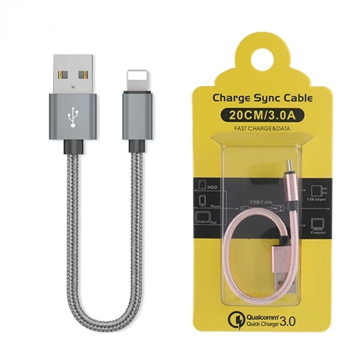 VipMarketim Ally İPhone İOS 3.0A Hızlı Şarj Halat Usb Kablo 20cm-(5775)