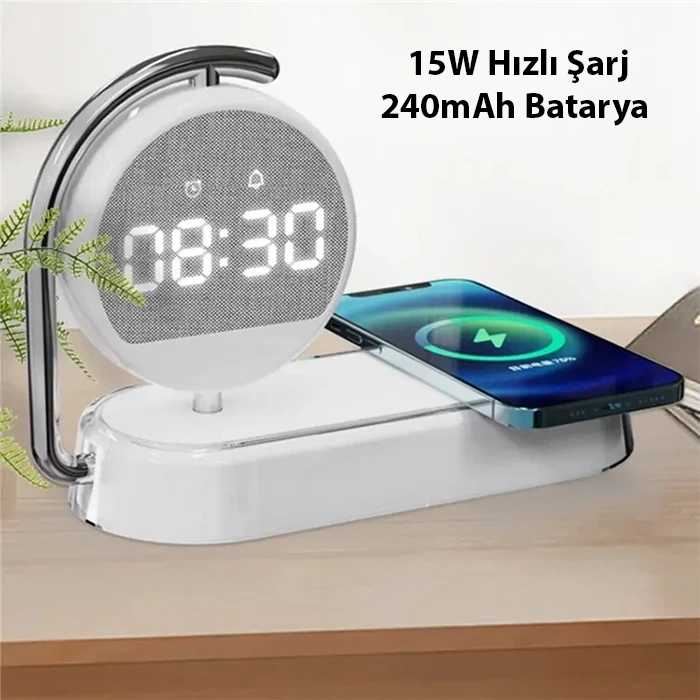 VipMarketim ALLY K01T 15W Led Işıklı Kablosuz Şarj Cihazı Çalar Saat-(5775)