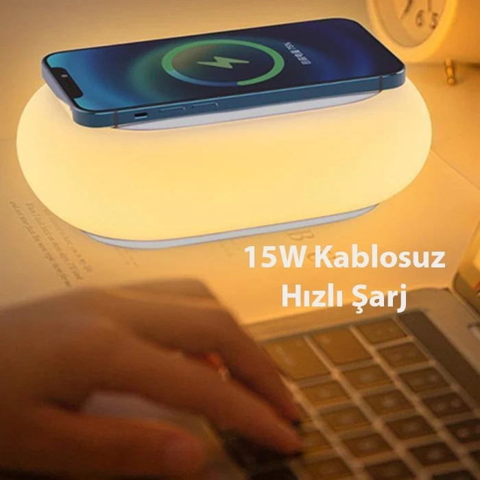 VipMarketim ALLY K31 Kablosuz Şarj Cihazı RGB Gece Lambası-(5775)
